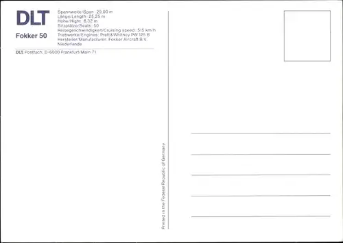 Ak Deutsches Passagierflugzeug, DLT, Fokker 50