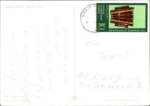 Ak Segelschulschiff Wilhelm Pieck auf dem Meer