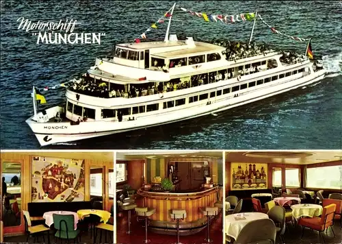 Ak Bodensee, Motorschiff München mit Passagieren an Bord, Innenansicht