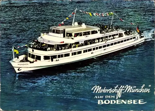Ak Bodensee, Motorschiff München mit Passagieren an Bord