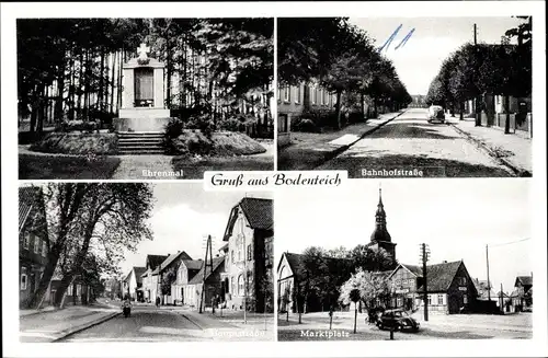 Ak Bad Bodenteich in der Lüneburger Heide, Ehrenmal, Marktplatz, Bahnhofstraße, Hauptstraße