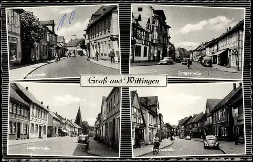 Ak Wittingen in Niedersachsen, Langestraße, Passanten, Geschäfte, Autos, Kirchturm
