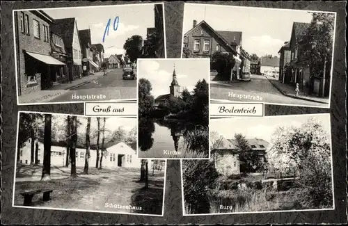 Ak Bad Bodenteich in der Lüneburger Heide, Hauptstraße, Burg, Schützenhaus, Kirche