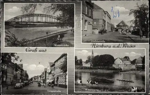 Ak Nienburg an der Weser, Brücke, Straßenpartie, Teilansicht