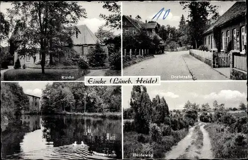 Ak Eimke in der Lüneburger Heide, Kirche, Dorfstraße, Heideweg, Mühlenteich