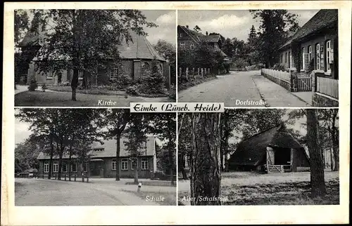 Ak Eimke in der Lüneburger Heide, Schule, Kirche, Dorfstraße, Alter Schafstall