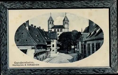 Passepartout Ak Bad Gandersheim am Harz, Marktplatz und Stiftskirche