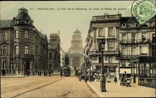 Ak Bruxelles Brüssel, Rue de la Regence, im Hintergrund der Justizpalast