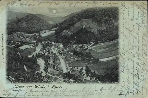 Mondschein Ak Wieda Walkenried Harz, Gesamtansicht, Nacht