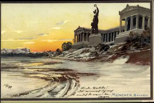 Litho München Bayern, Bavaria mit Ruhmeshalle