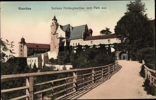 Ak Glauchau in Sachsen, Schloss Hinterglauchau vom Park aus gesehen