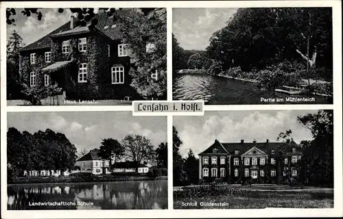 Ak Lensahn in Ostholstein, Haus Lehnsan, Schule, Schloss Güldenstein, Mühlenteich