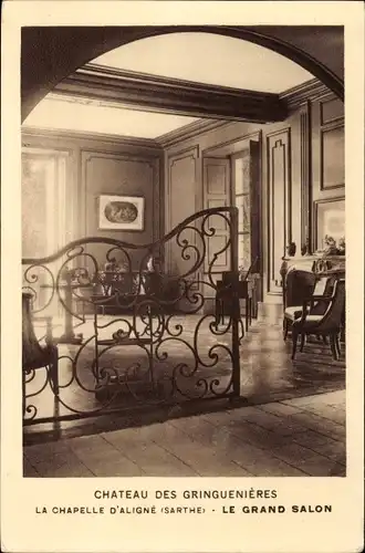 Ak Aligne Sarthe, Chateau des Gringuenieres, Die Kapelle, Der Große Salon