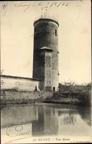 Ak Cluny Saone-et-Loire, Runder Turm