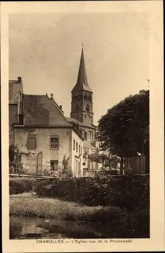 Ak Charolles Saône et Loire, die Kirche von der Promenade aus gesehen