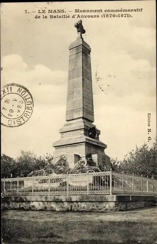 Ak Le Mans Sarthe, Denkmal zur Erinnerung an die Schlacht von Auvours 1870-1871