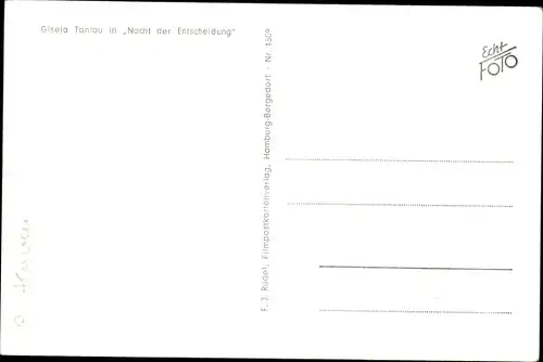 Ak Schauspielerin Gisela Tantau, Portrait, Autogramm, Film Nacht der Entscheidung