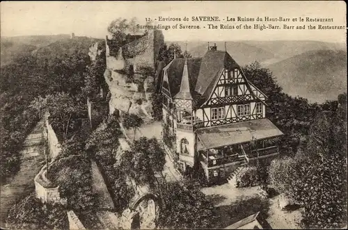 Ak Saverne Saverne Alsace Bas Rhin, die Ruinen von Haut Barr und das Restaurant