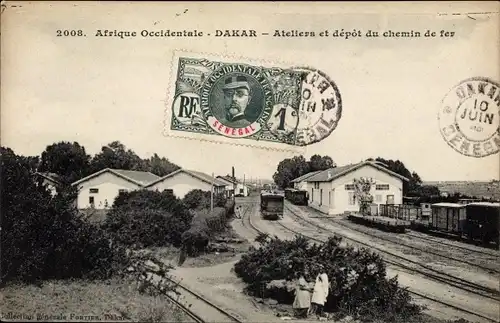 Ak Dakar Senegal, Bahnhof, Werkstätten und Bahndepot