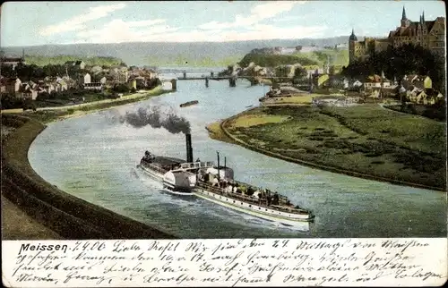 Ak Meißen an der Elbe, Dampfschiff, Ortsansicht, Brücke