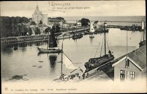 Ak Enkhuizen Nordholland Niederlande, Haven van af het Station gezien