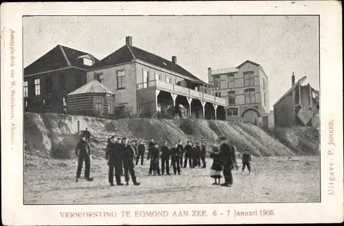 Ak Egmond aan Zee Nordholland Niederlande, Verwoesting, 6-7 Januari 1905