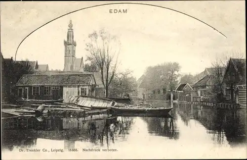 Ak Edam Volendam Nordholland Niederlande, Partie am Wasser, Boote, Häuser