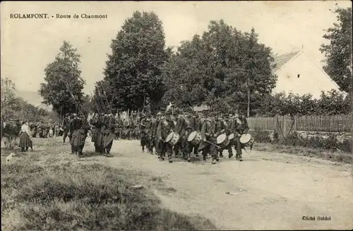 Ak Rolampont Haute Marne, Route de Chaumont, französische Soldaten