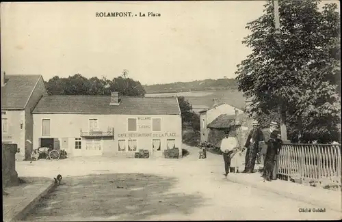 Ak Rolampont Haute Marne, La Place, Café Restaurant de la Place