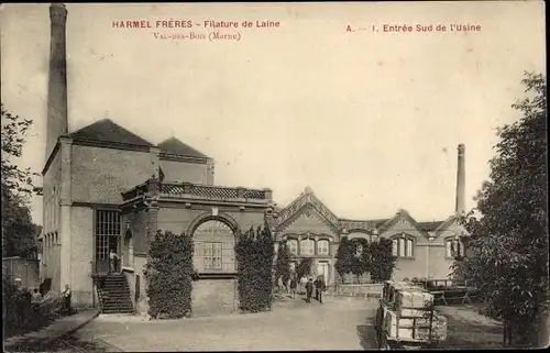 Ak Val des Bois Marne, Harmel Freres, Wollspinnerei, Südeingang der Fabrik