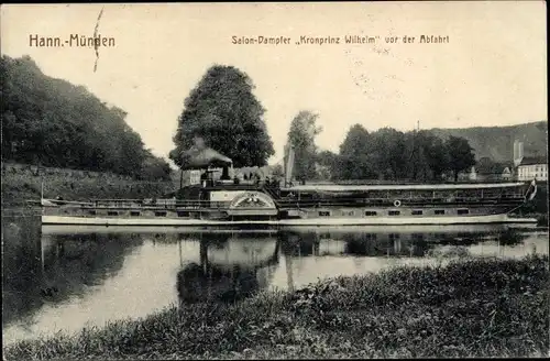 Ak Hann. Münden in Niedersachsen, Salondampfer Kronprinz Wilhelm vor der Abfahrt