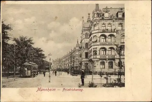 Ak Mannheim in Baden, Partie am Friedrichsring, Straßenbahn