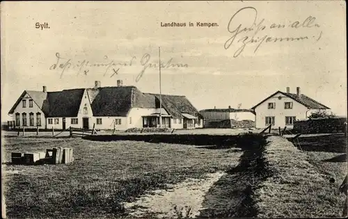 Ak Kampen in Nordfriesland, Sylt, Landhaus, Gesamtansicht, kleiner Damm, Wiese