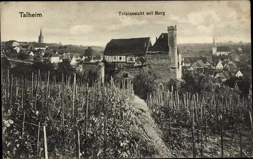 Ak Talheim im Kreis Heilbronn Baden Württemberg, Totalansicht mit Burg