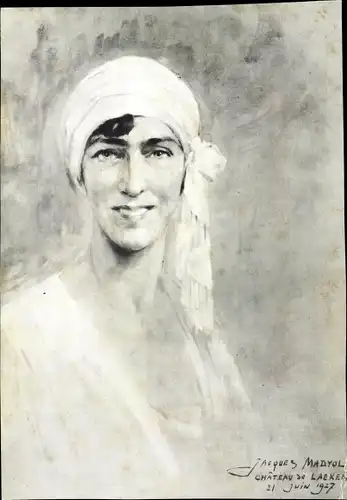 Künstler Ak Madyol, Jacques, Königin Elisabeth Gabriele von Belgien, Portrait