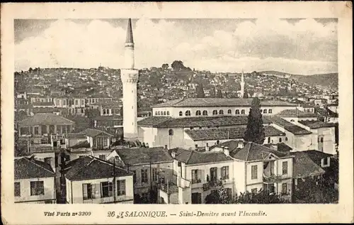 Postkarte Thessaloniki Thessaloniki Griechenland, Heiliger Demetre vor dem Feuer