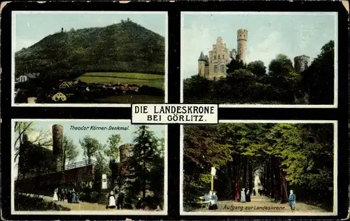 Ak Görlitz, Landeskrone, Theodor Körner Denkmal, Wald