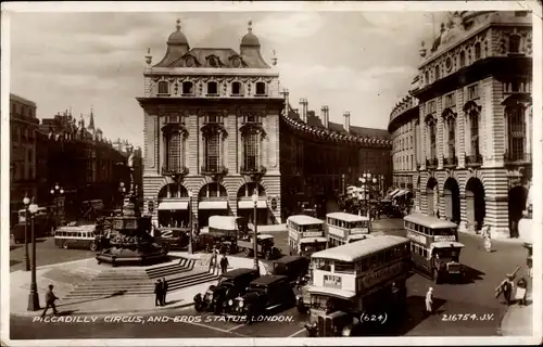 Ak West End London City England, Piccadilly Circus, Eros Statue