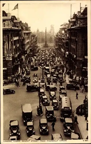 Ak London, Lower Regent St from Piccadilly Circus