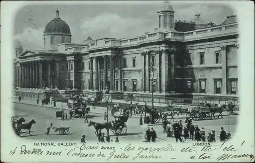 Mondschein Ak London City England, National Gallery, Kutschen