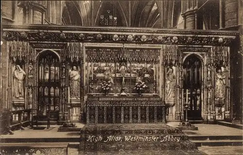 Ak City of Westminster London England, Westminster Abbey, Hochaltar
