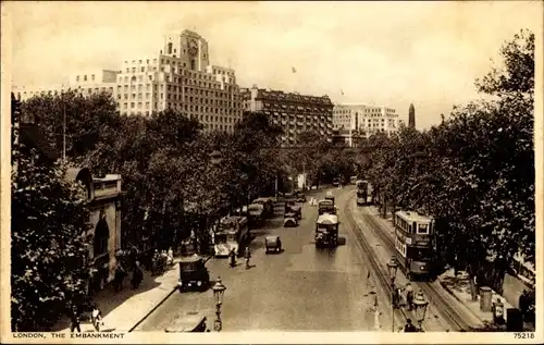 Ak London City England, The Embankment, Straßenbahn