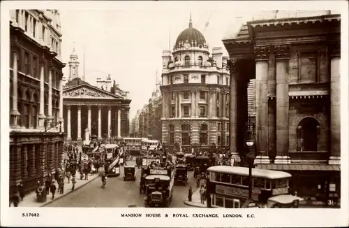 Ak London City England, Mansion House and Royal Exchange