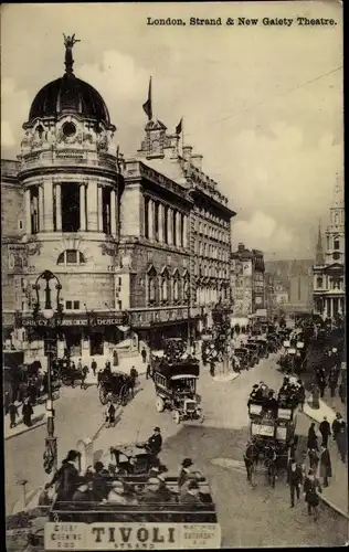 Ak London City England, Strand and New Gaiety Theatre