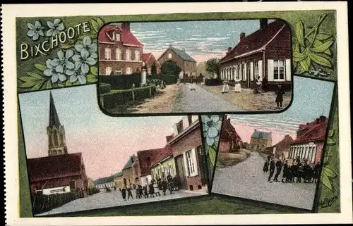 Ak Bixschoote Langemark Poelkapelle Westflandern, Straßenpartie, Kirchturm