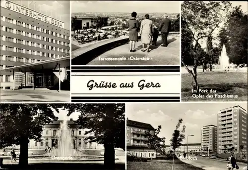 Ak Gera in Thüringen, Park OdF, Orangerie, Interhotel Gera, Bieblach, Terrassencafe Osterstein