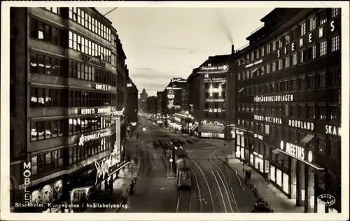 Ak Stockholm Schweden, Kungsgatan bei Nacht