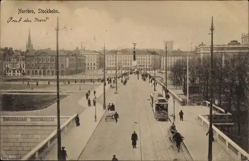 Ak Stockholm Schweden, Norrbro, Straßenbahn