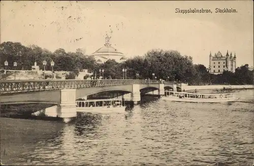 Ak Stockholm Schweden, Skeppsholmsbron, Boote