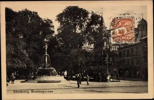 Ak Göteborg Schweden, Brunnsparken, Parkanlagen mit Brunnen